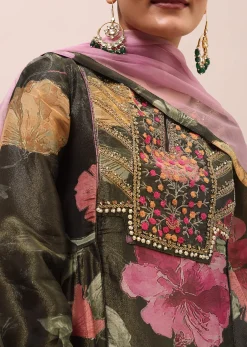 Mehendi Green Embroidered Kurta And Salwar With Dupatta
