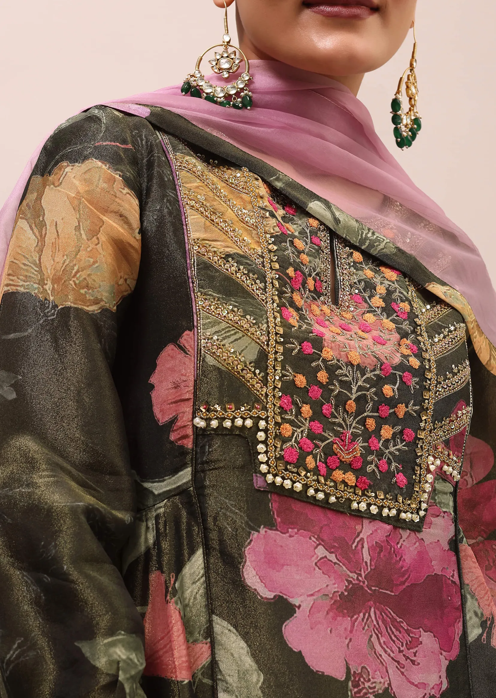 Mehendi Green Embroidered Kurta And Salwar With Dupatta