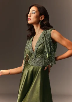 Mehendi Green Embroidered Jumpsuit