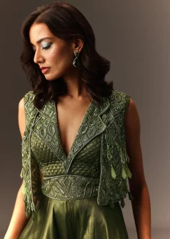 Mehendi Green Embroidered Jumpsuit