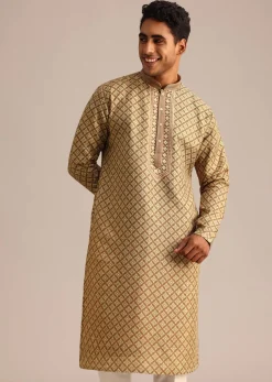 Mehendi Green Georgette Kurta And Pant Set With Printed Detail