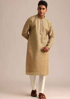 Mehendi Green Georgette Kurta And Pant Set With Printed Detail
