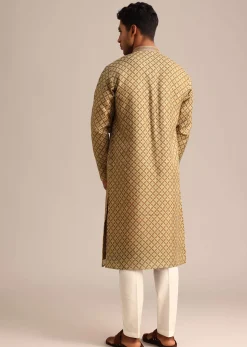 Mehendi Green Georgette Kurta And Pant Set With Printed Detail