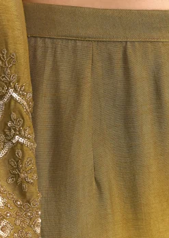 Mehendi Green Silk Sequin Kurta Palazzo Suit