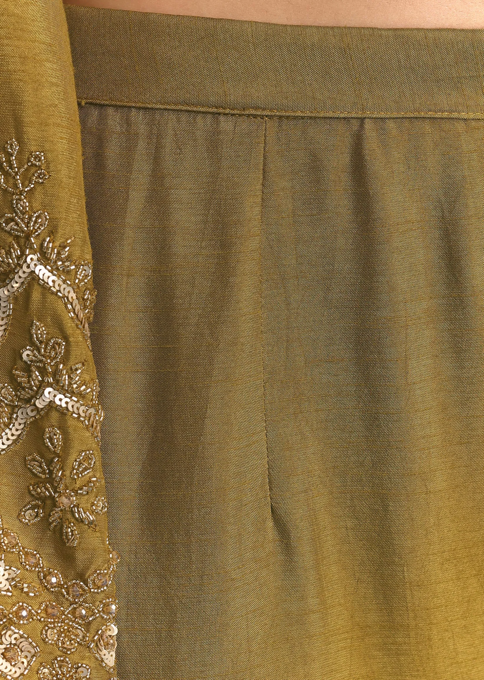 Mehendi Green Silk Sequin Kurta Palazzo Suit