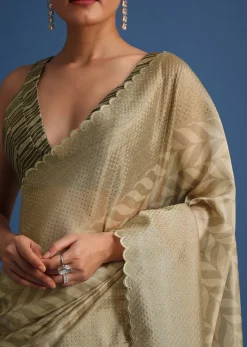 Mehendi Green Tissue Silk Saree With Stone Embroidered Border