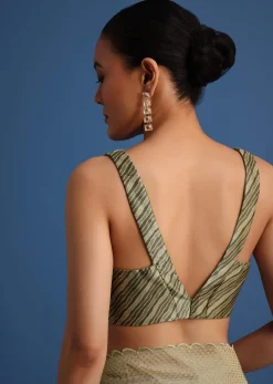 Mehendi Green Tissue Silk Saree With Stone Embroidered Border