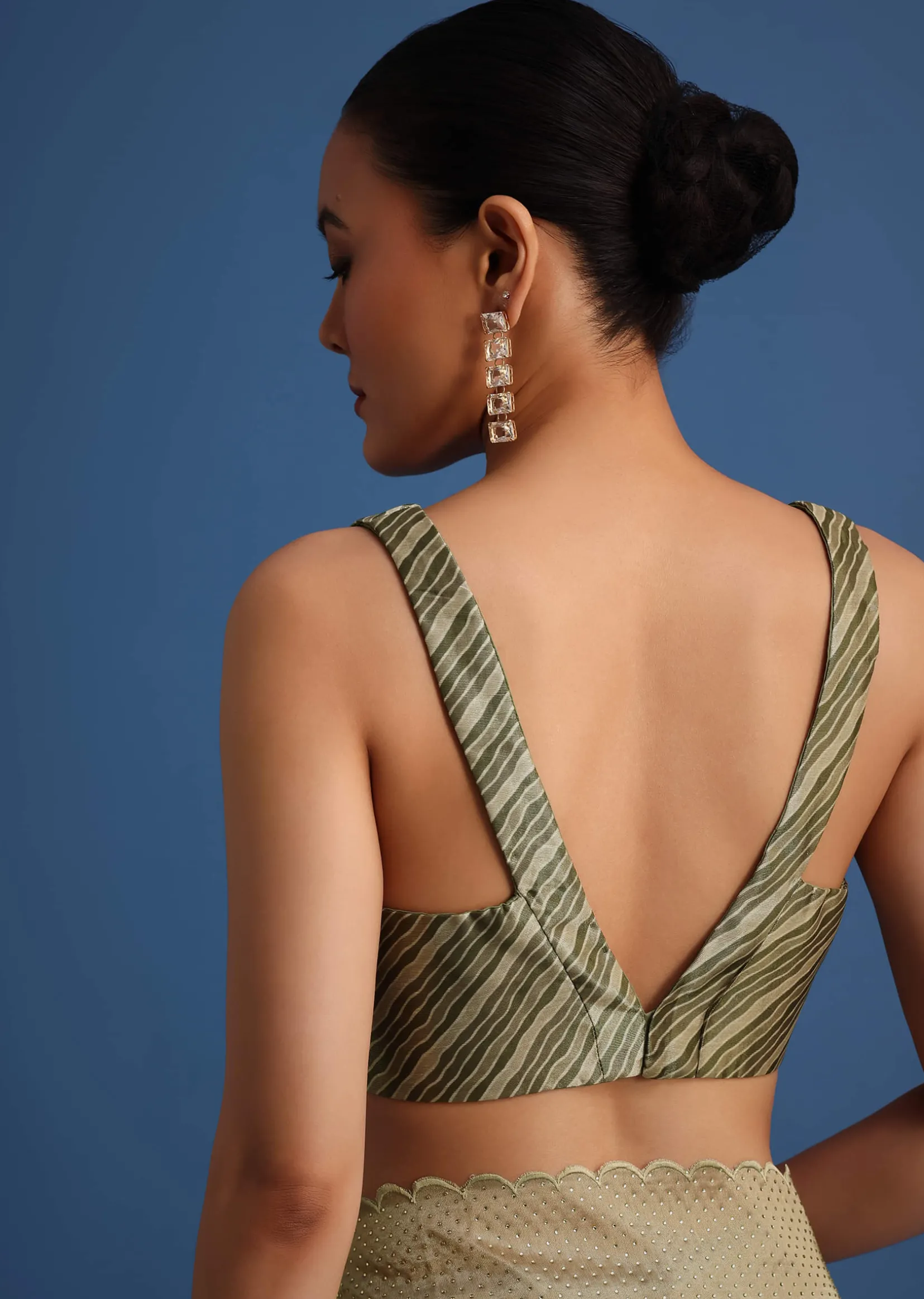 Mehendi Green Tissue Silk Saree With Stone Embroidered Border