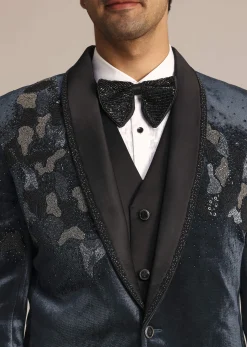 Metallic Grey Velvet Suit With Zardosi Detailing