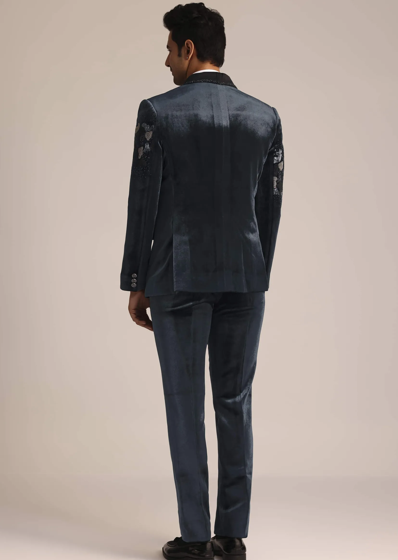 Metallic Grey Velvet Suit With Zardosi Detailing