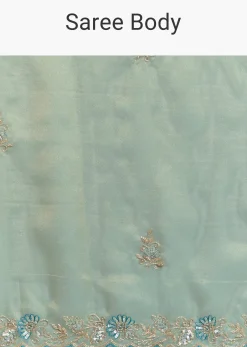 Metallic Sea Green Tissue Organza Saree With Embroidered Border