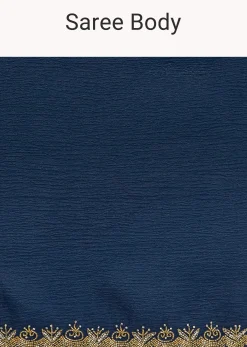 Midnight Blue Crushed Tissue Saree With Stones Cutdana Embroidered Scallop Border