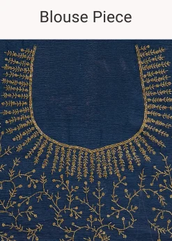 Midnight Blue Crushed Tissue Saree With Stones Cutdana Embroidered Scallop Border