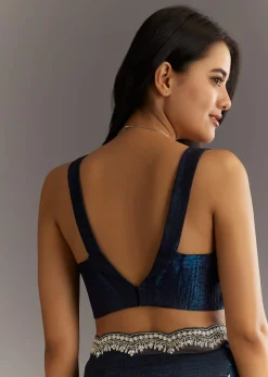 Midnight Blue Crushed Tissue Saree With Scallop Embroidered Border