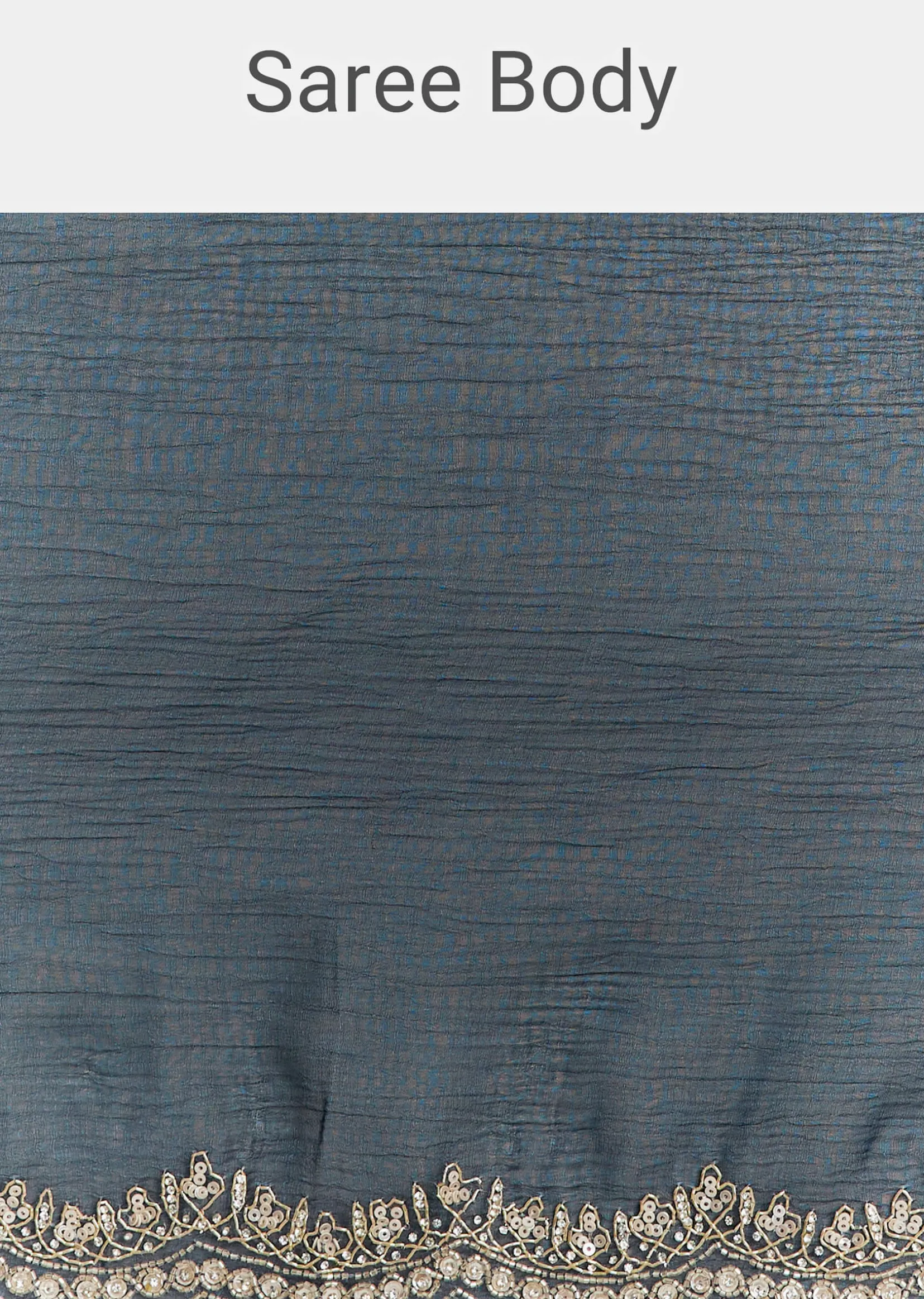 Midnight Blue Crushed Tissue Saree With Scallop Embroidered Border