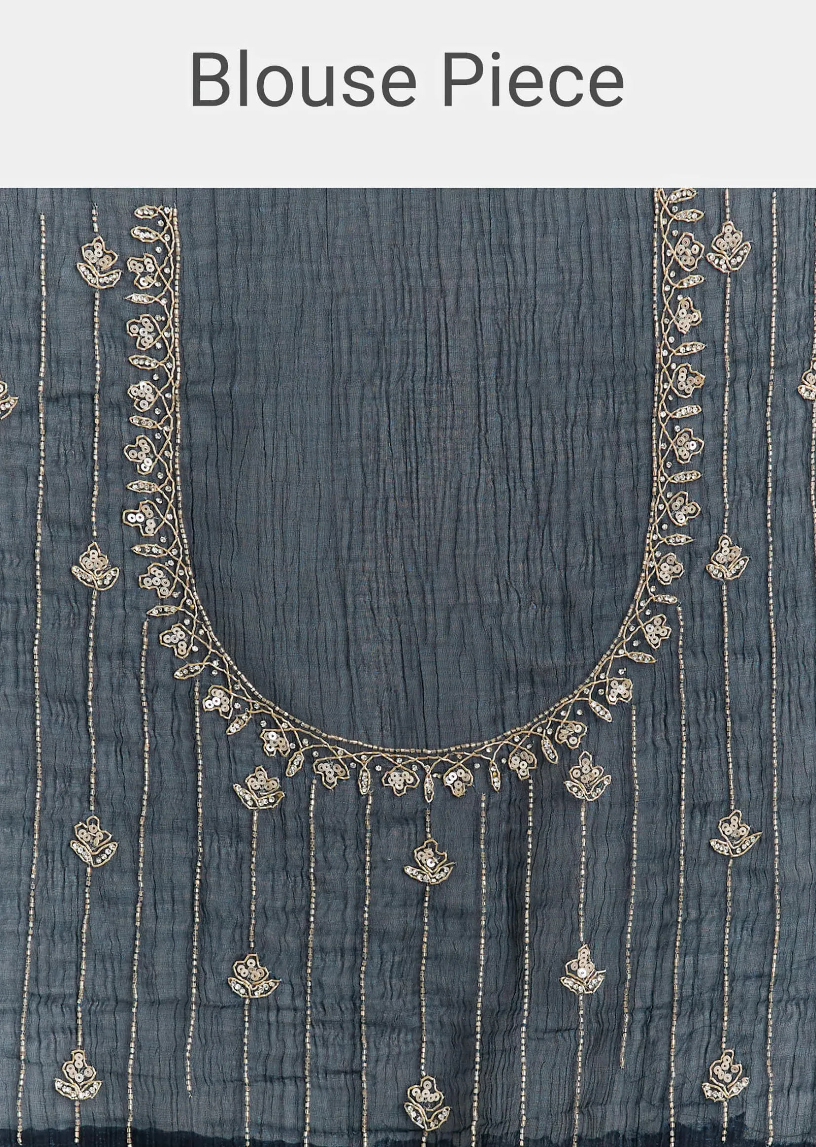Midnight Blue Crushed Tissue Saree With Scallop Embroidered Border