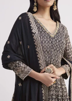 Midnight Blue Georgette Embroidered Palazzo Suit