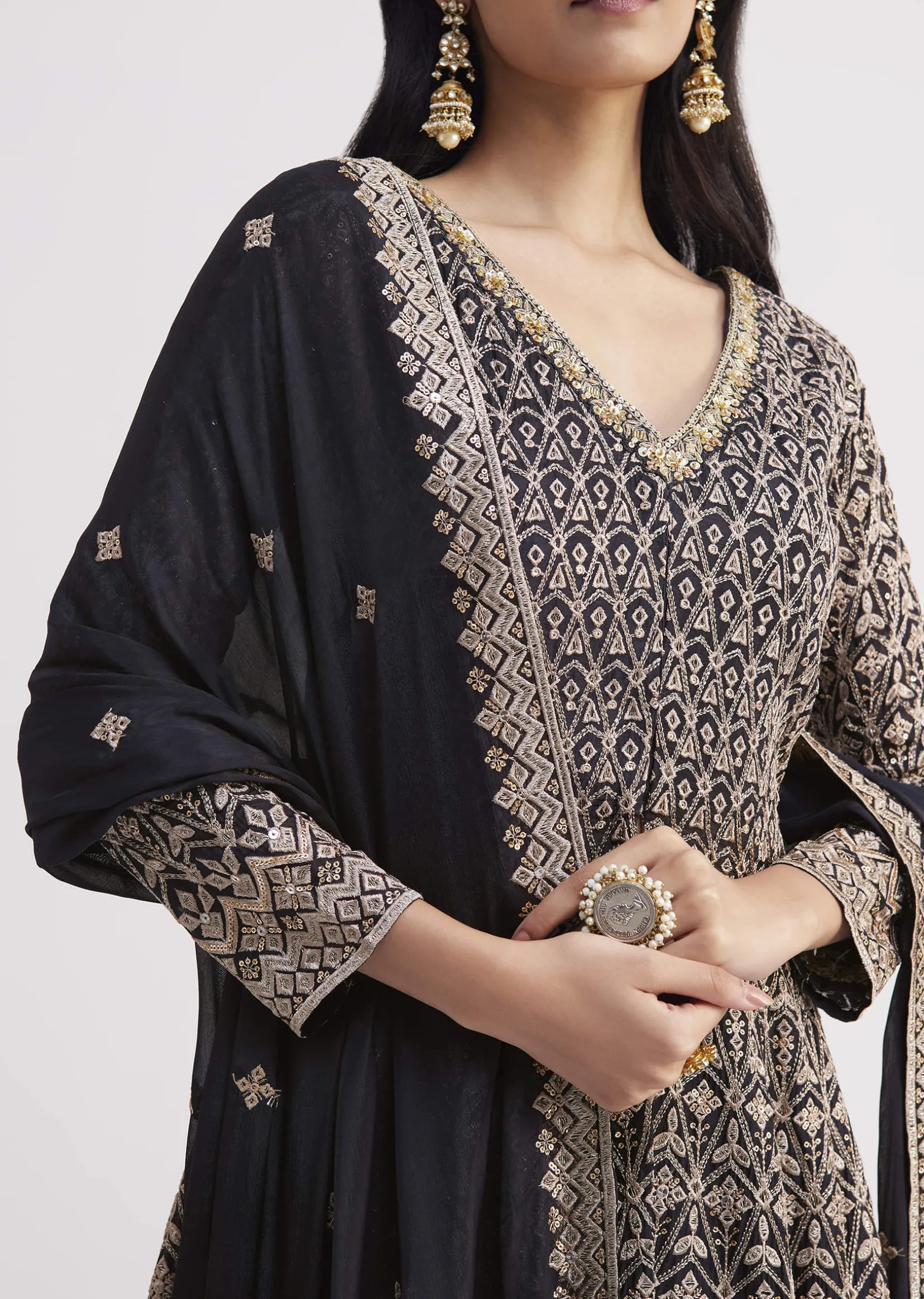 Midnight Blue Georgette Embroidered Palazzo Suit