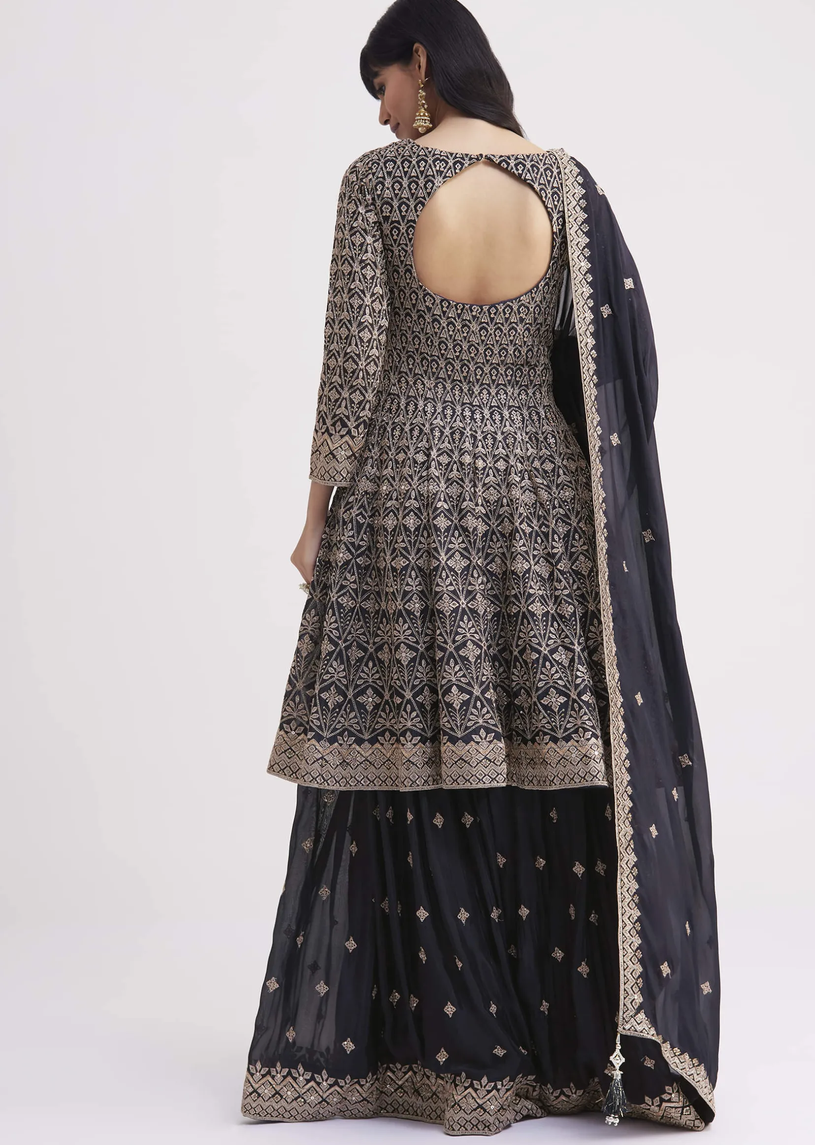 Midnight Blue Georgette Embroidered Palazzo Suit