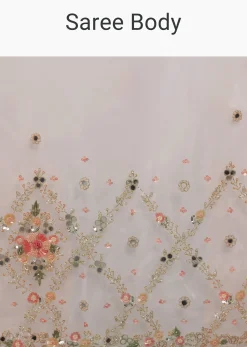 Milky White 3D Embroidered Tissue Silk Saree