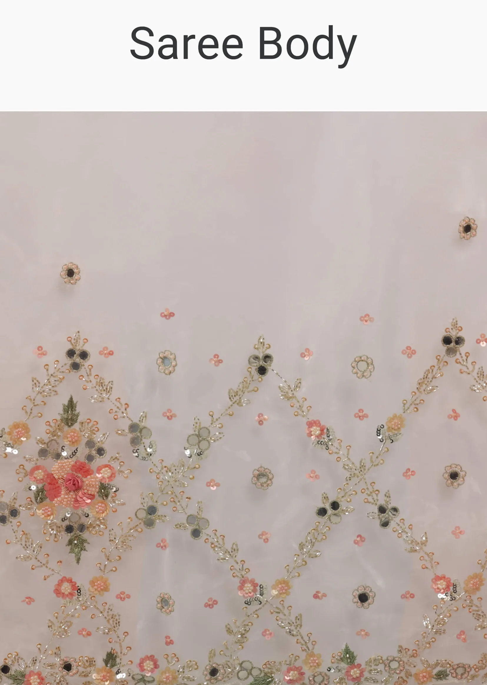 Milky White 3D Embroidered Tissue Silk Saree