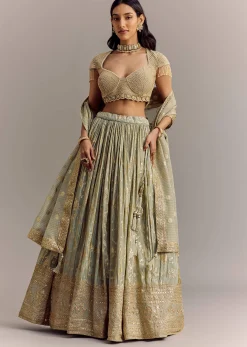 Mint Blue Embroidered Lehenga Set