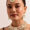 Mint Green And Gold Kundan Necklace Set In Mix Metal