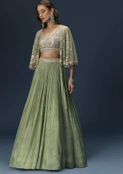 Mint Green Bridesmaid Lehenga With Embroidered Cape