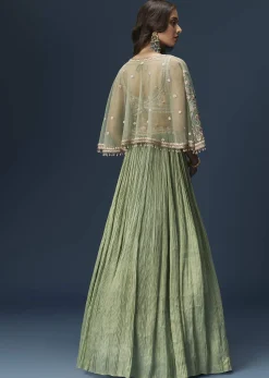 Mint Green Bridesmaid Lehenga With Embroidered Cape