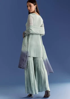 Mint Green Chinon Kurta Set With Beads And Ombre Dupatta