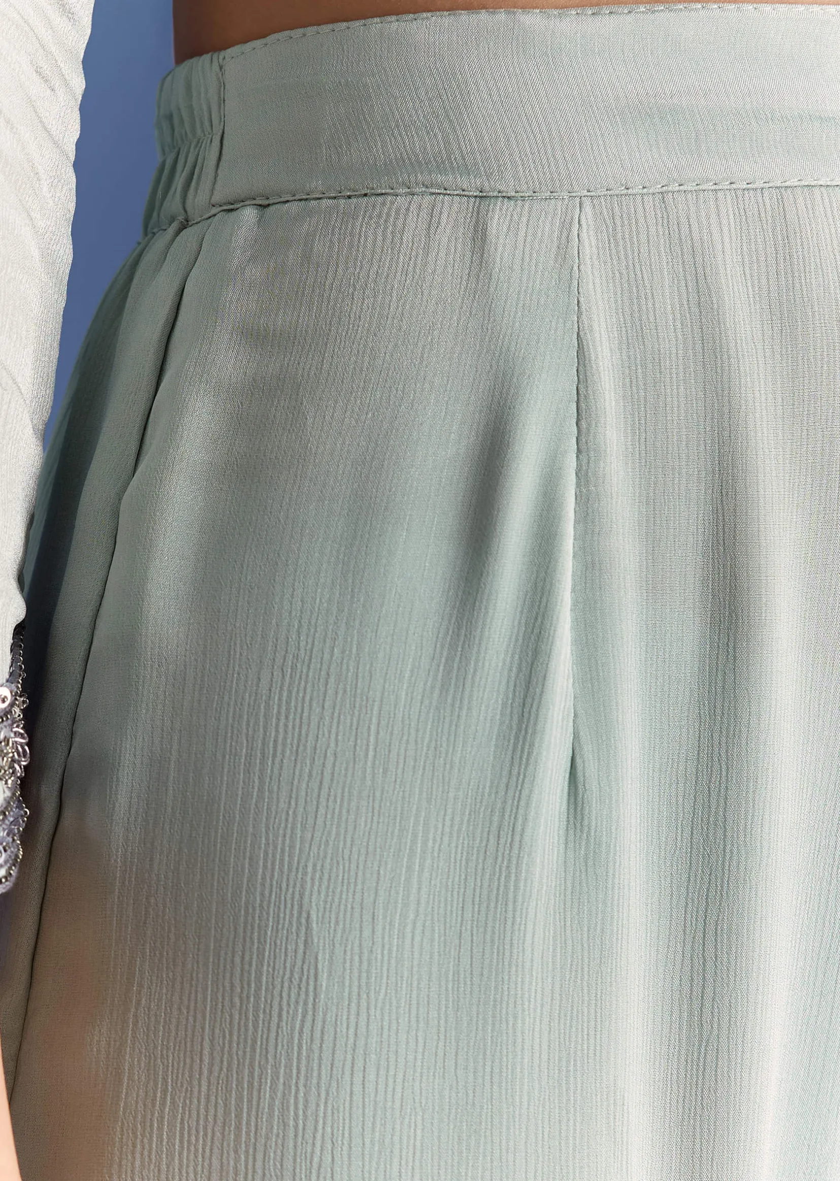 Mint Green Chinon Kurta Set With Beads And Ombre Dupatta