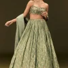 Mint Green Crepe Lehenga Choli Set With Coin Work