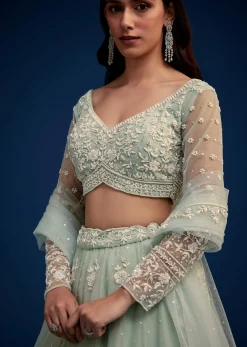 Mint Green Embroidered Lehenga Set