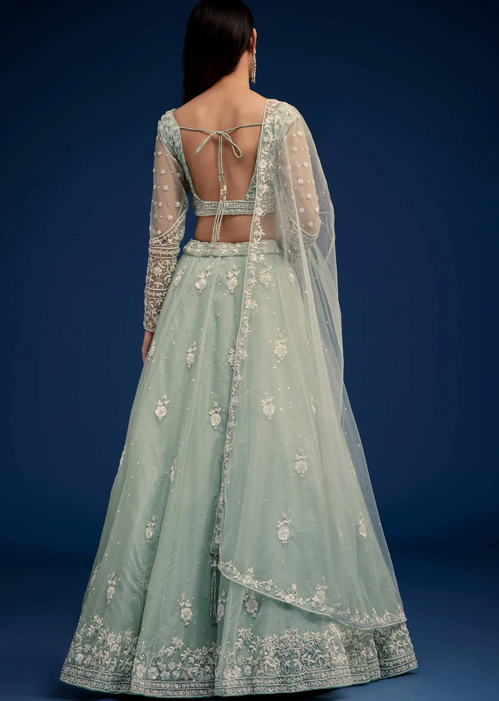 Mint Green Embroidered Lehenga Set