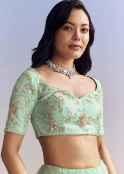 Mint Green Net Saree With Heavily Embroidered Border