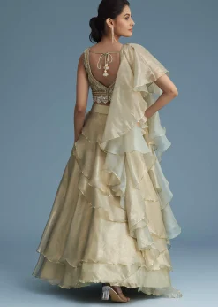 Mint Green Organza Layered Lehenga Set