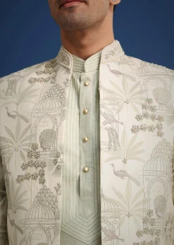 Mint Green Silk Cutdana Embroidered Jodhpuri Set