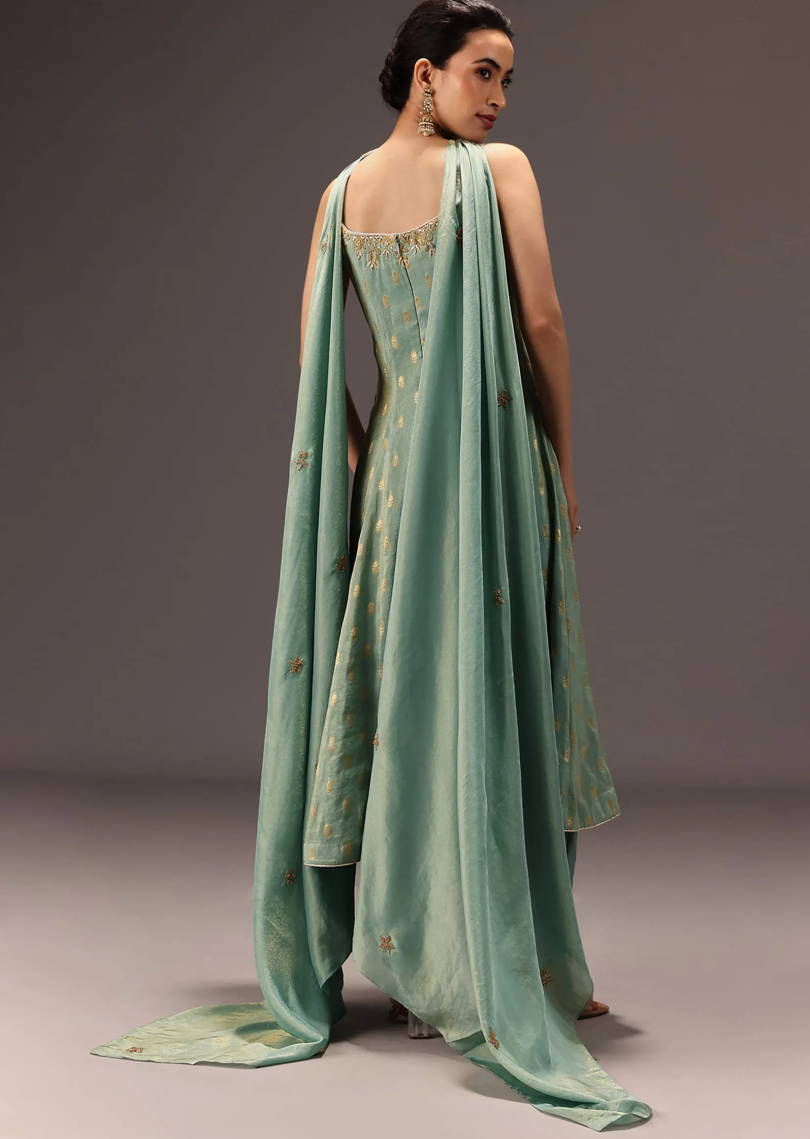 Mint Green Tissue Hand Embroidered Kurta Set