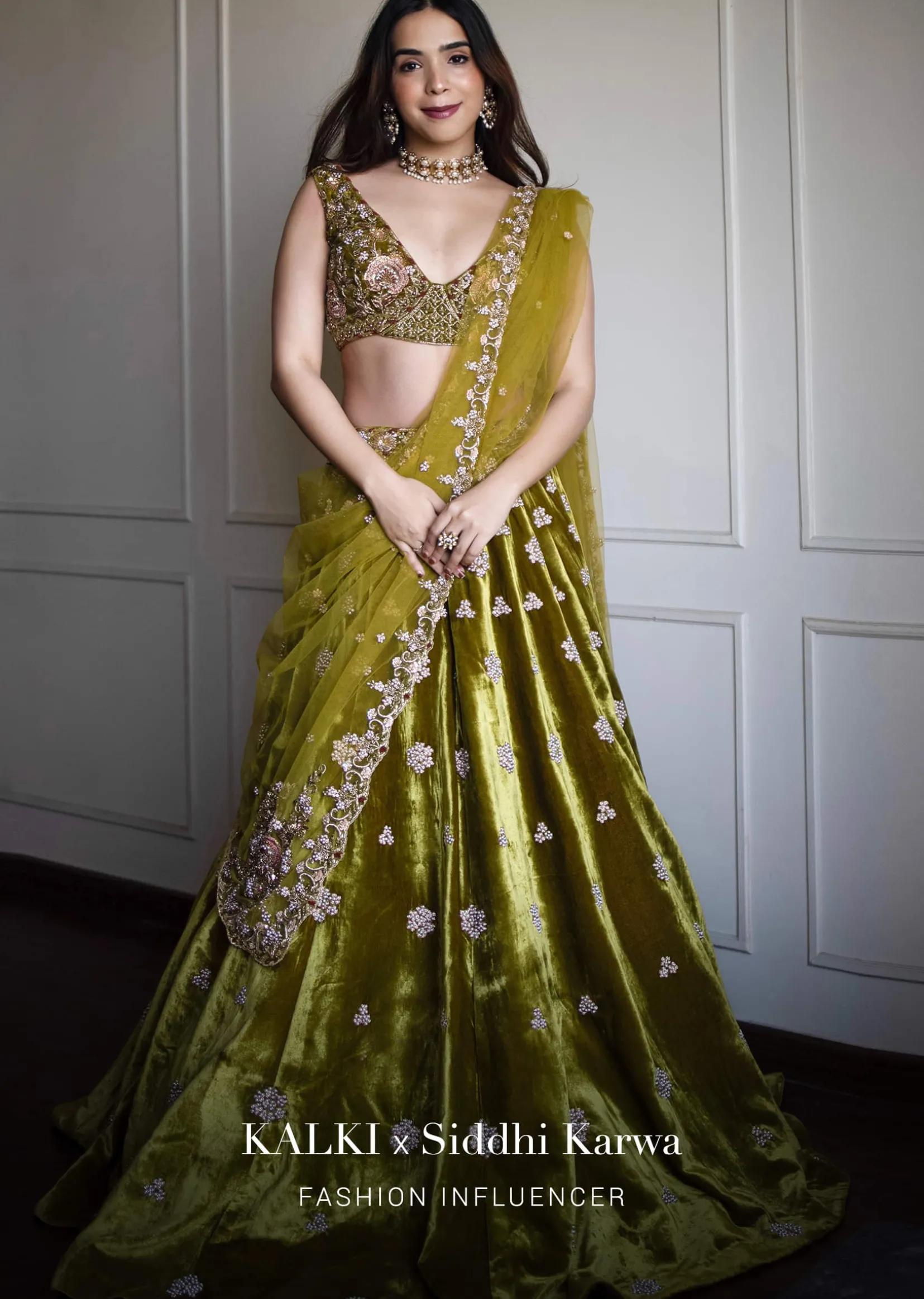 Moss Green Lehenga Choli With Multi Colored Hand Embroidered Floral Buttis
