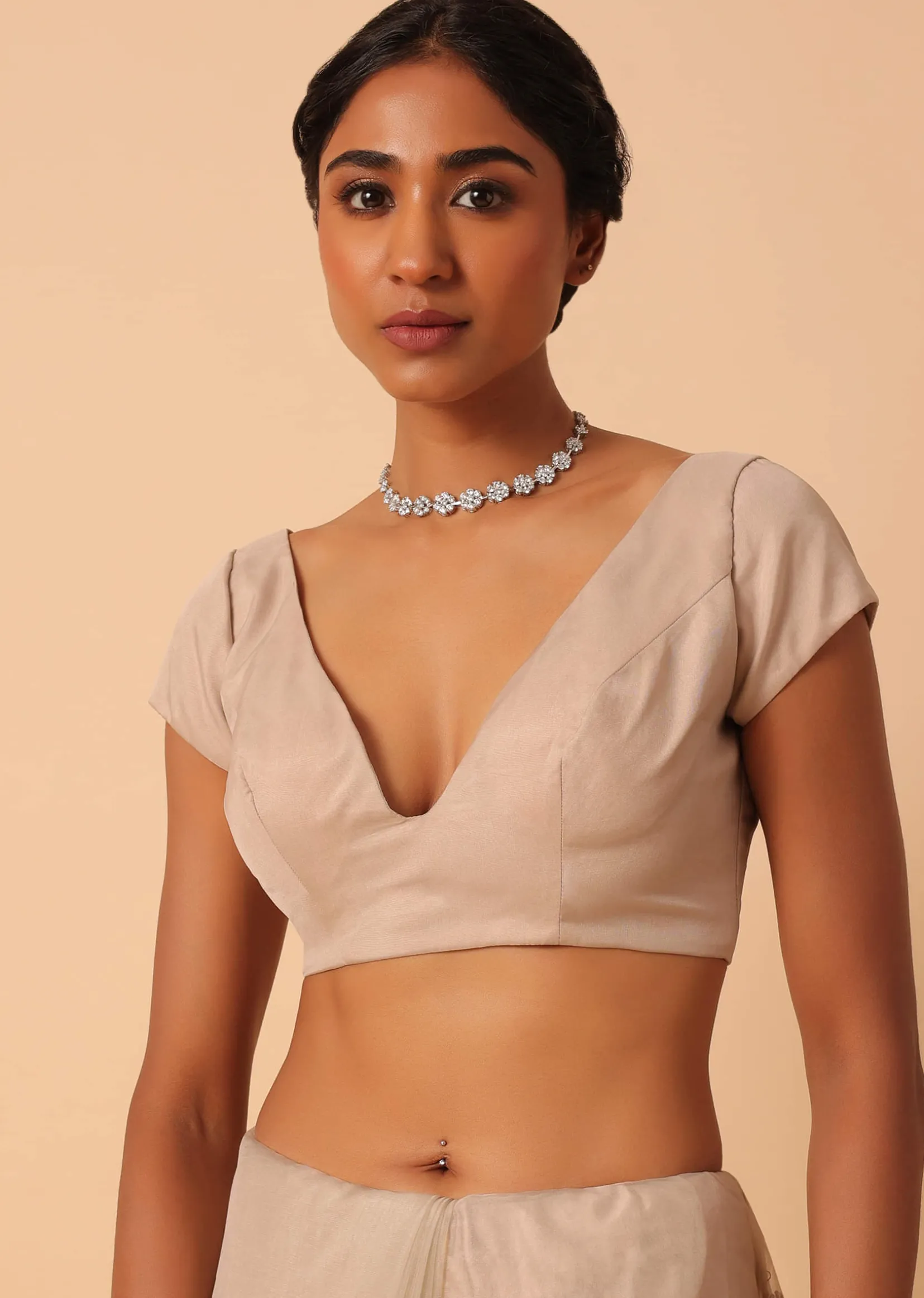 Mouse Grey Sequin Saree In Organza With Cutdana Work And Unstitched Blouse Piece