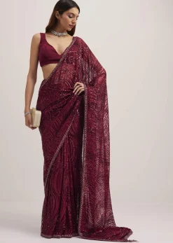 Mulberry Purple Sequins Saree With An Embellished Border