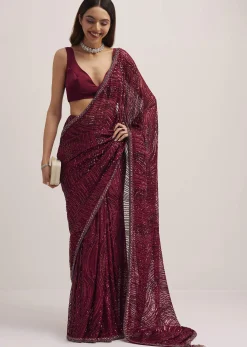 Mulberry Purple Sequins Saree With An Embellished Border