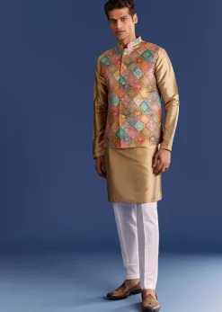 Multi Brocade Kurta Jacket Set With Symmetric Prints