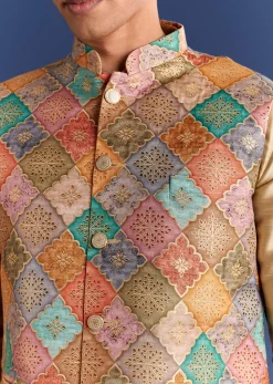 Multi Brocade Kurta Jacket Set With Symmetric Prints