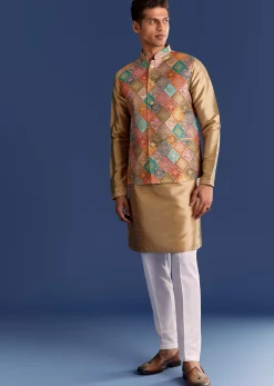 Multi Brocade Kurta Jacket Set With Symmetric Prints