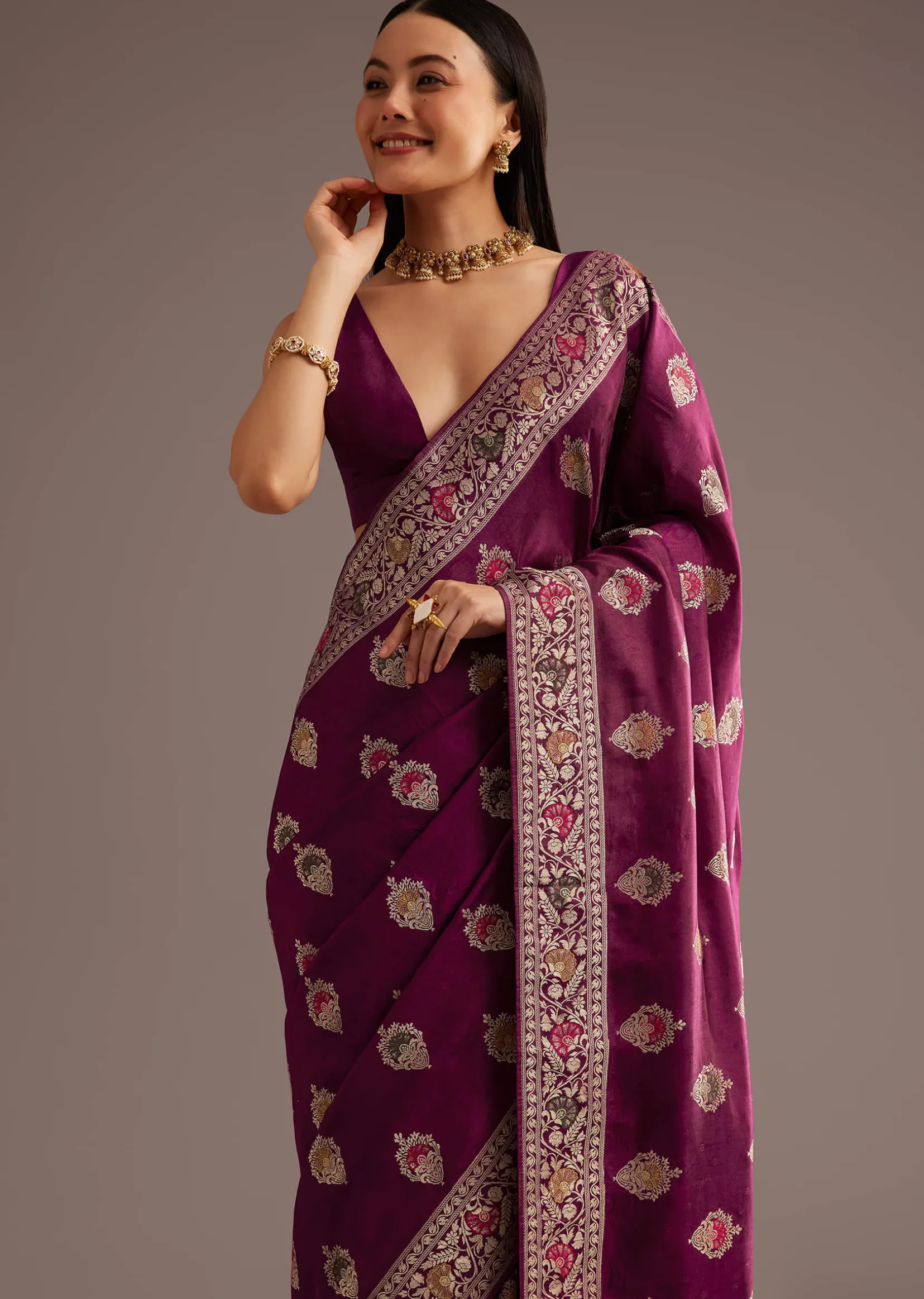 Multi Color Dola Silk Saree With Resham And Zari Weaving