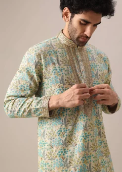 Multi Color Kurta Set With Floral Print And Embroidered Work