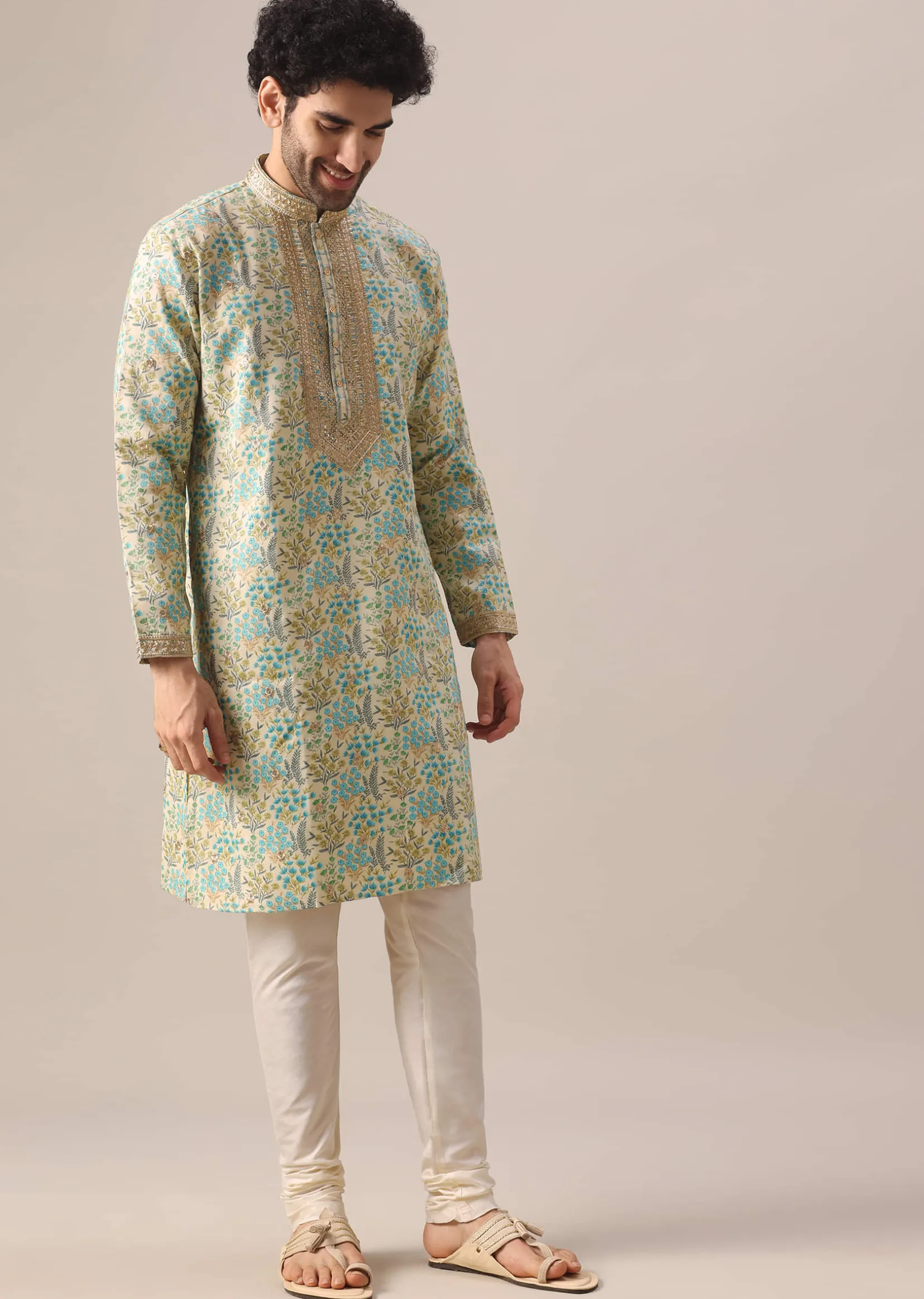 Multi Color Kurta Set With Floral Print And Embroidered Work