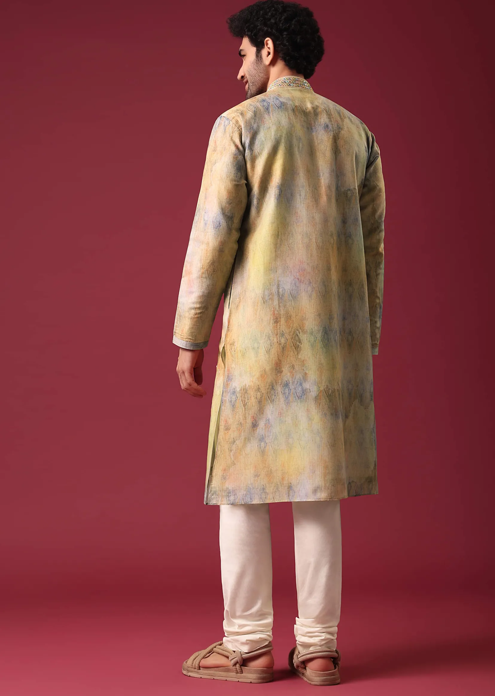 Multi Color Kurta Set With Mirror Work In Silk Fabric