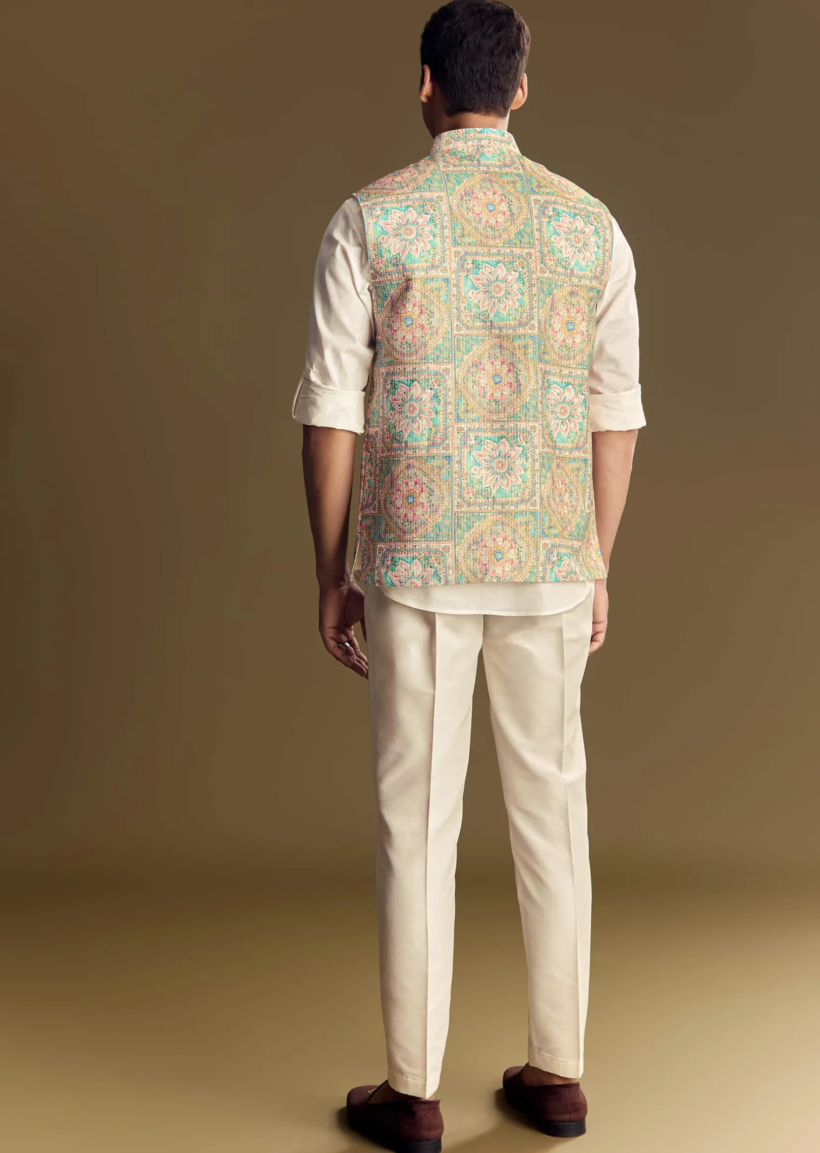 Multi Color Linen Jacket and Shirt Featuring Kantha Detailing